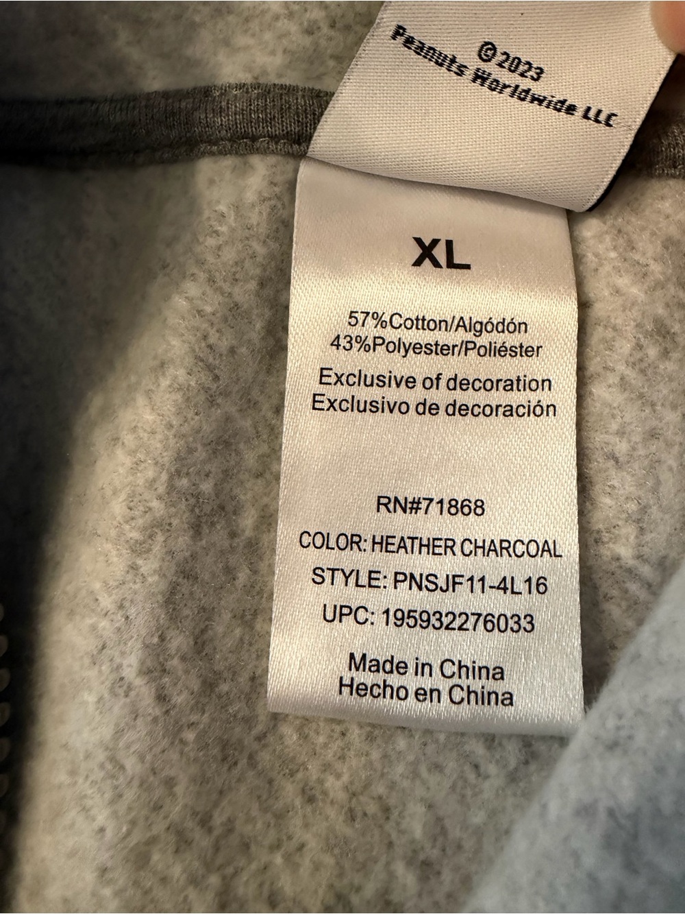 Peanuts Snoopy Zip up Sweatshirt - Picture 3 of 3